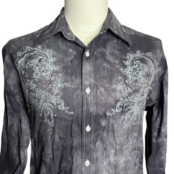 Vintage Y2K Button Up Long Sleeve Shirt S Gray Black Cotton Affliction Style - Picture 2 of 6